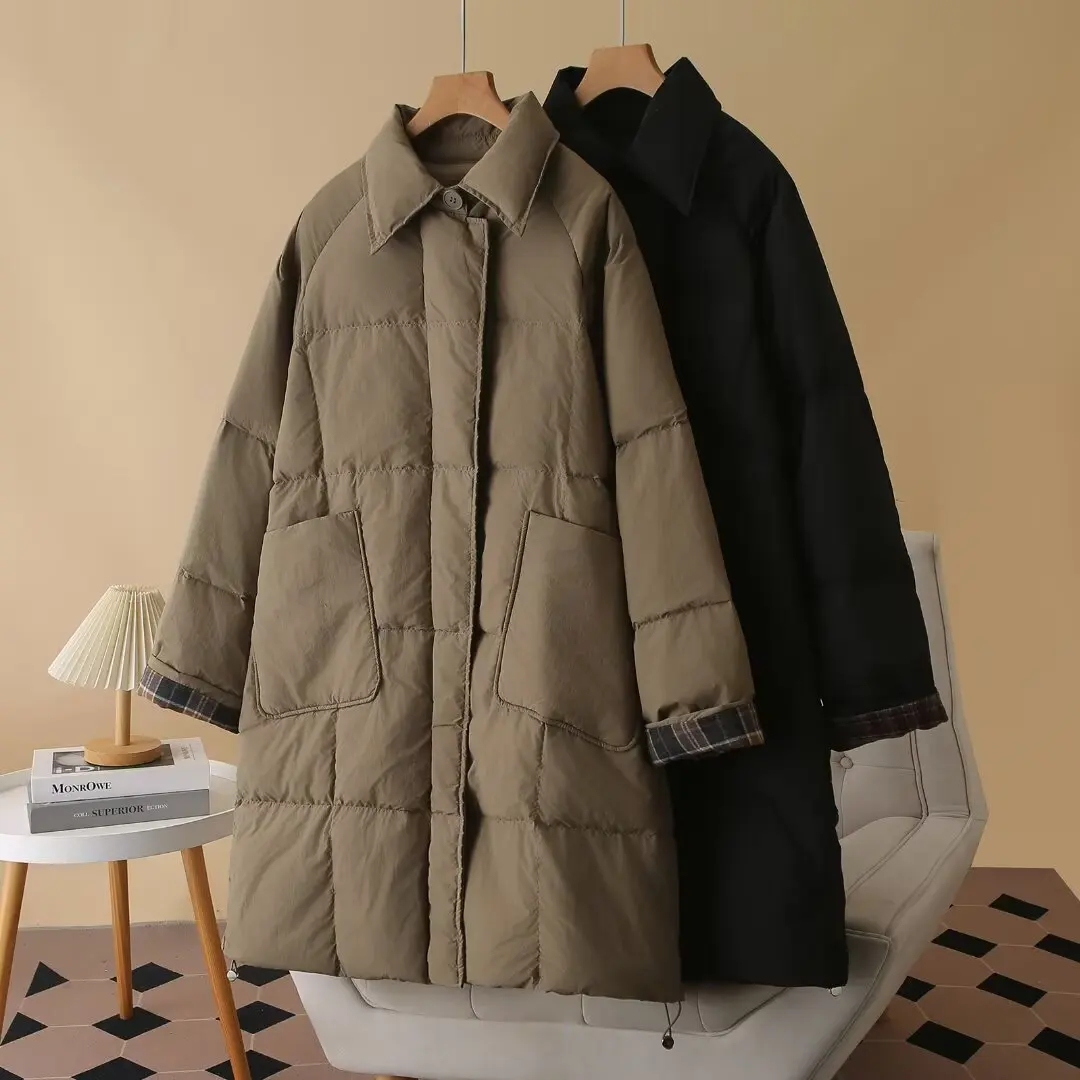 XXXXXL Fashion Plus Size Women's Down Jacket 2025 Winter New Oversized Loose mid-length Plaid Cuffs Warm Coat 1776