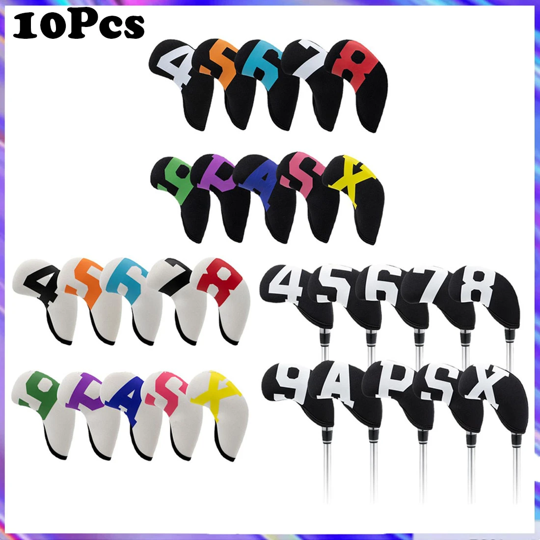 10PCS Golf Iron Covers Full Set Golf Iron Head Cover 4 5 6 7 8 9 P A S