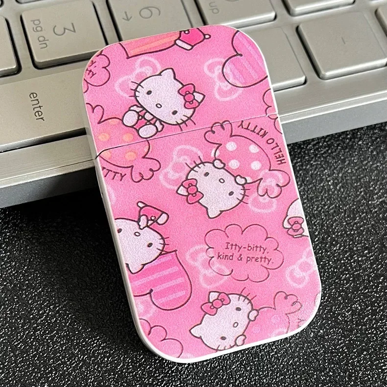 Creative Metal Windproof Hello Kitty Lighter Kawaii MyMelody Kuromi Cinnamo Sanrioed Red Flame Lighters Gift windproof lighter