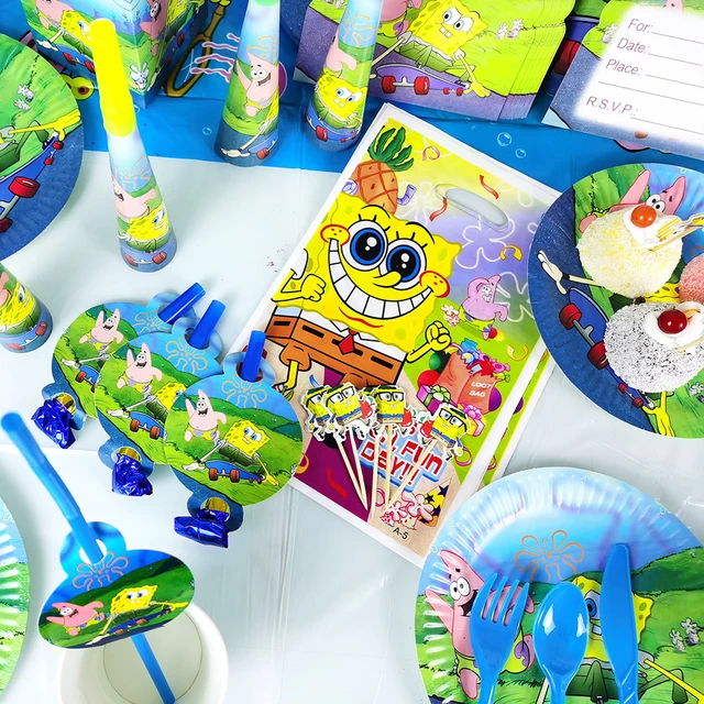 Sponge-Bob Theme Birthday Party Decoration Tableware Paper Cup Plate  Tablecloth Gift Bag Pennant Baby Shower