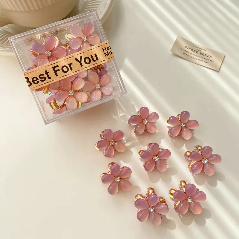 10 Stück Mini-Haarspangen In Blumenform Mit Kristall, Mehrfarbig – Niedlicher Haarschmuck Für Mädchen & Frauen