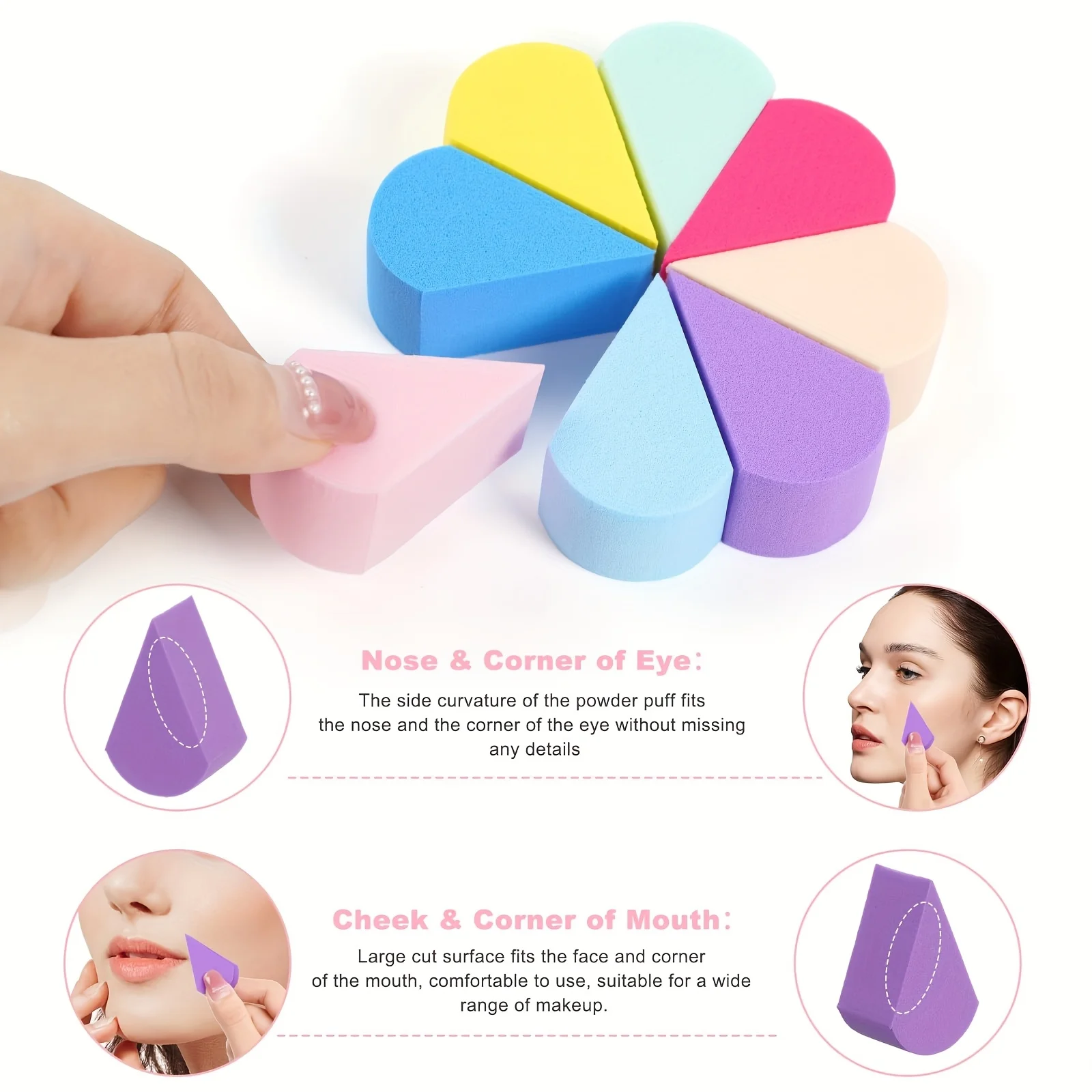 8Pcs Petal Makeup Sponges - Random Color for Foundation/Concealer | Soft Reusable Hypoallergenic Cosmetic Tools