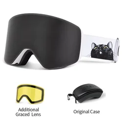 COPOZZ Cylindrical UV400 Protection Ski & Snowboard Goggles with Yellow Lens and Case (Black set)