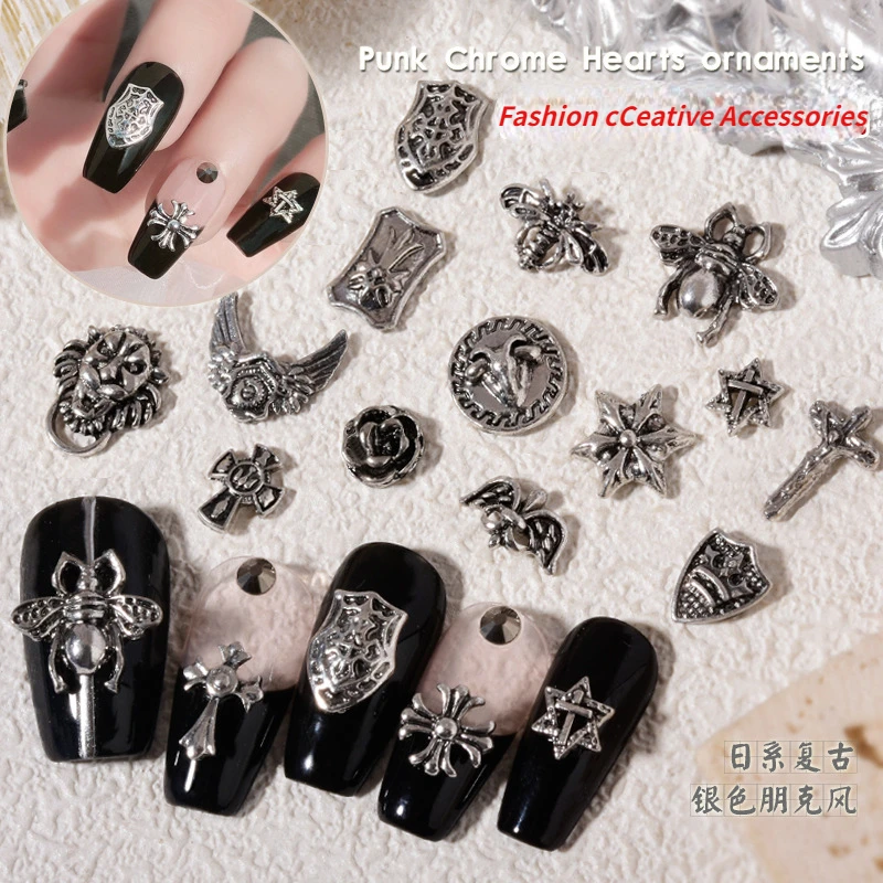 50pcs/pack Nail Art Punk Style Set Different Styles of Retro Cross Alloy Texture Six-pointed Star Design Nail Metal Accessories