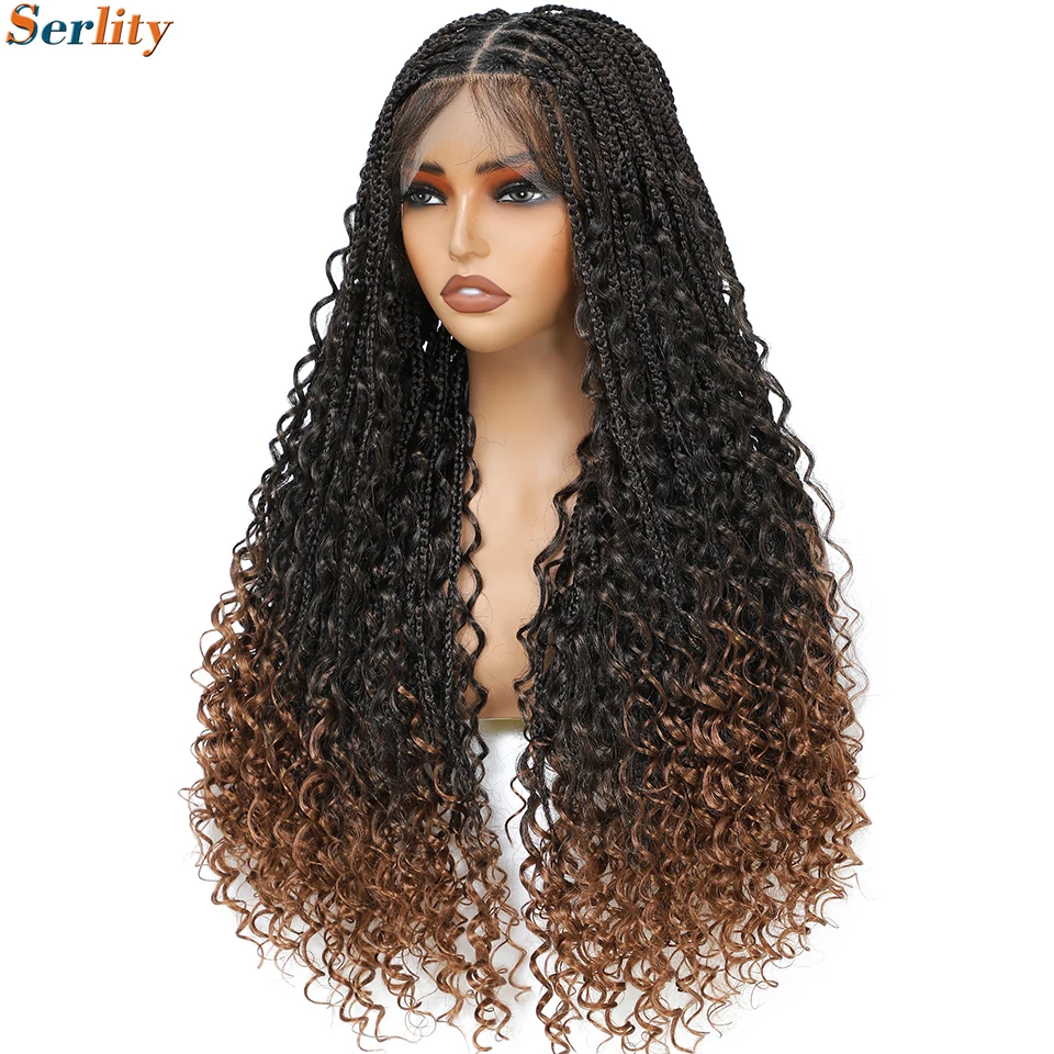 Parrucche sintetiche e in misto pizzo, parrucche intrecciate da donna senza colla, 24 pollici, Goddess Box Braids, parrucche all'uncinetto con baby hair - immagine 3
