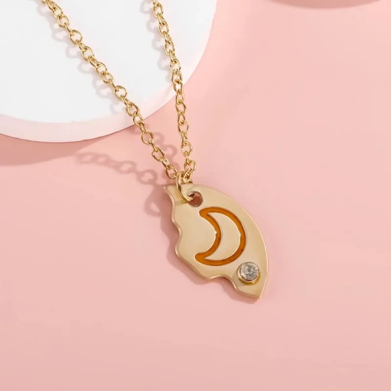 3pcs Pizza Shape Sun Star Moon Necklace Creative Best Friend Necklace Jewelry Chain Cartoon Pendant Necklace Friendship Gifts