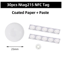 NFC Ntag215 Coin Tags - RFID Ultralight Labels (25mm, 50/30pcs) (30pcs Ntag215 Tag)