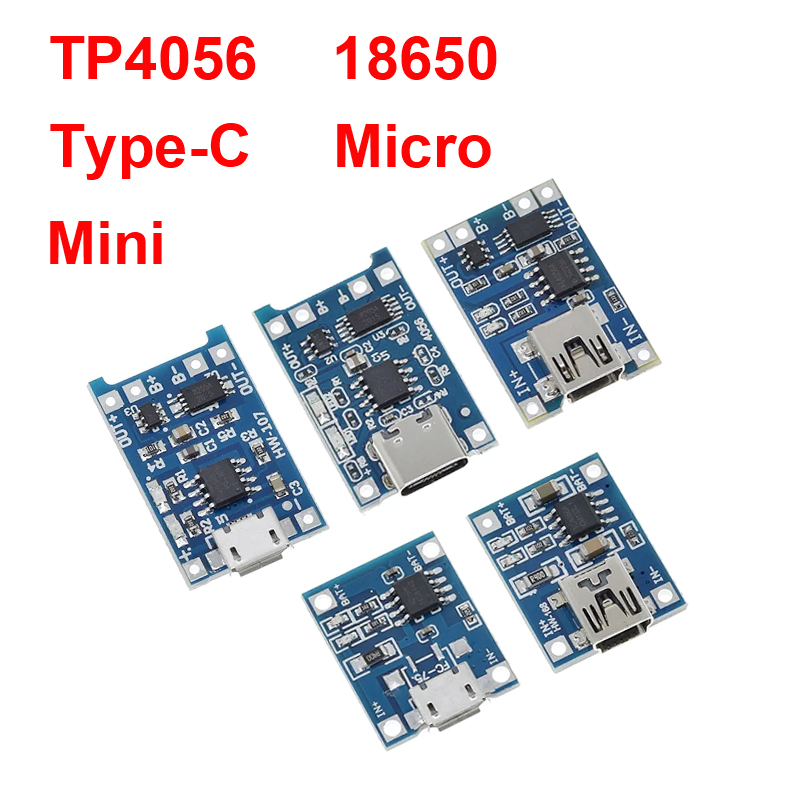 1/5PCS 5V 1A Micro/Type-c/Mini 18650 TP4056 Lithium Battery Charger Module Charging Board With Protection Dual Functions Li-ion