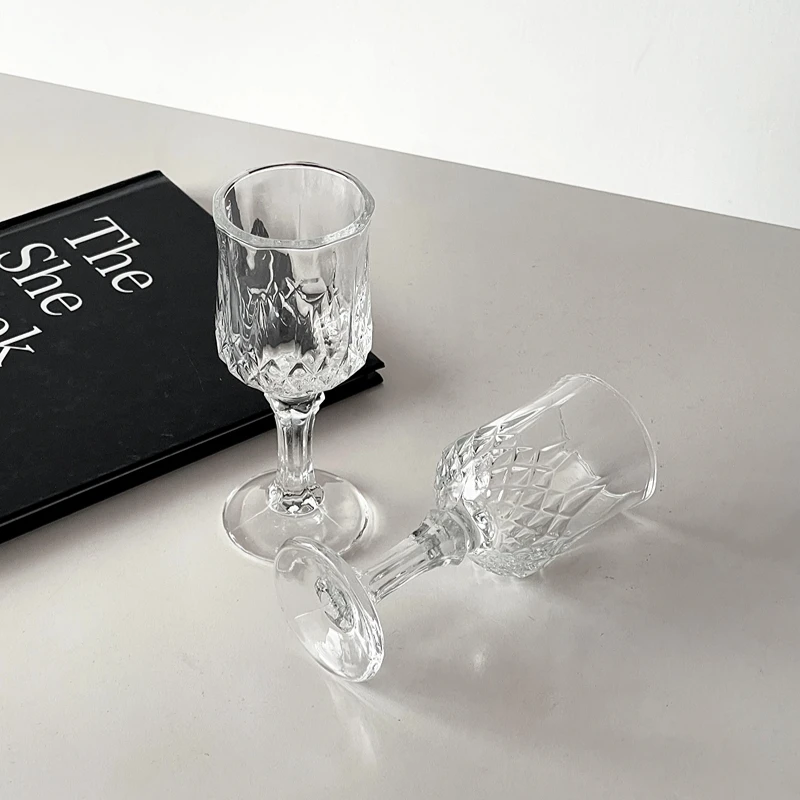 European Style Diamond Glass Cup Shot Glasses Cups Retro Mini Tall White Wine Glass Wine Shot Glasses Cup Drinkware Accessories