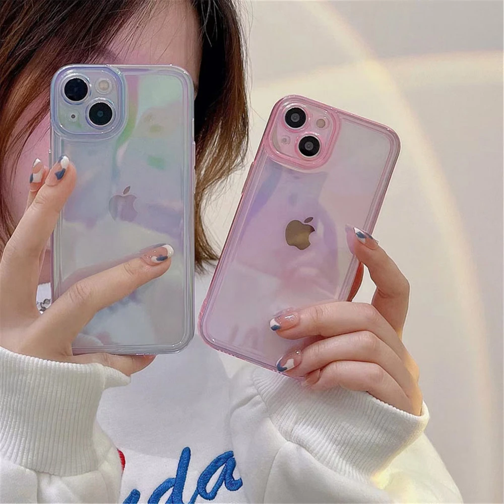 Блестящий градиентный Радужный Прозрачный чехол для телефона iPhone 13 Pro Max 11 12 X XR XS