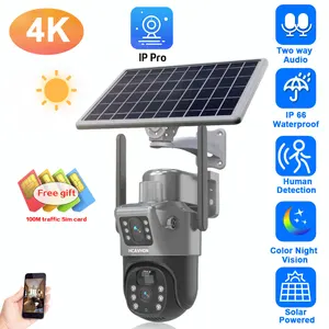 4K 8MP 4G Dual Lens Solar PTZ Secuity Camera Dual Screen Auto Tracking Outdoor Battery Wireless CCTV Surveillance IP Camera