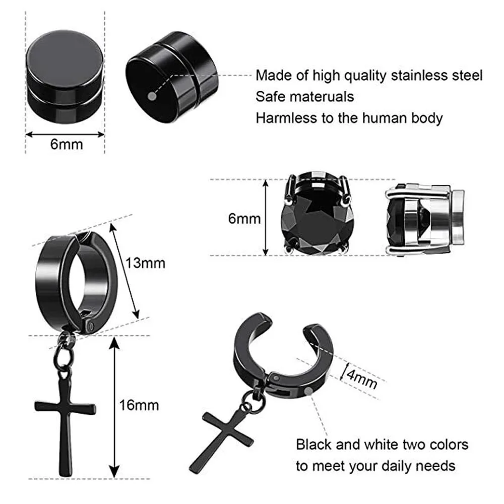 2pcs Punk Mens Strong Magnet Magnetic Ear Stud Set Non Piercing Earrings Fake Cross Earrings Gift For Boyfriend Lover Jewelry