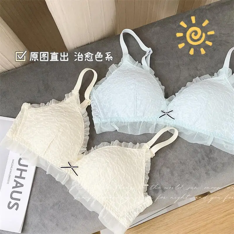 French bra set thickened 6 cm baby cotton sexy hoe cup small chest gathered  on the bra no steel ring lingerie set sexy - AliExpress