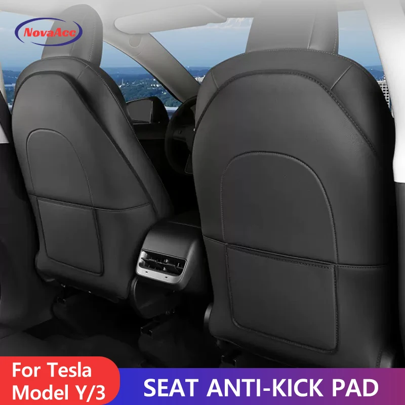 2PCS For Tesla Model Y 3 Leather Seat Back Kick Protector Backseat Mats Scratchproof Dirt-resistant Protection car seat protector