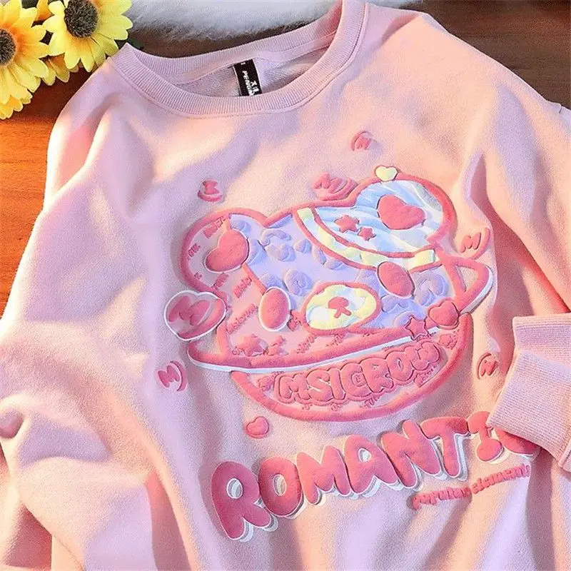 

HOUZHOU Y2k Streetwear Pink Graphic Sweatshirt Women Kawaii Cute Oversized Harajuku Hippie Hoodie Aesthetic Kpop Vintage Clothes