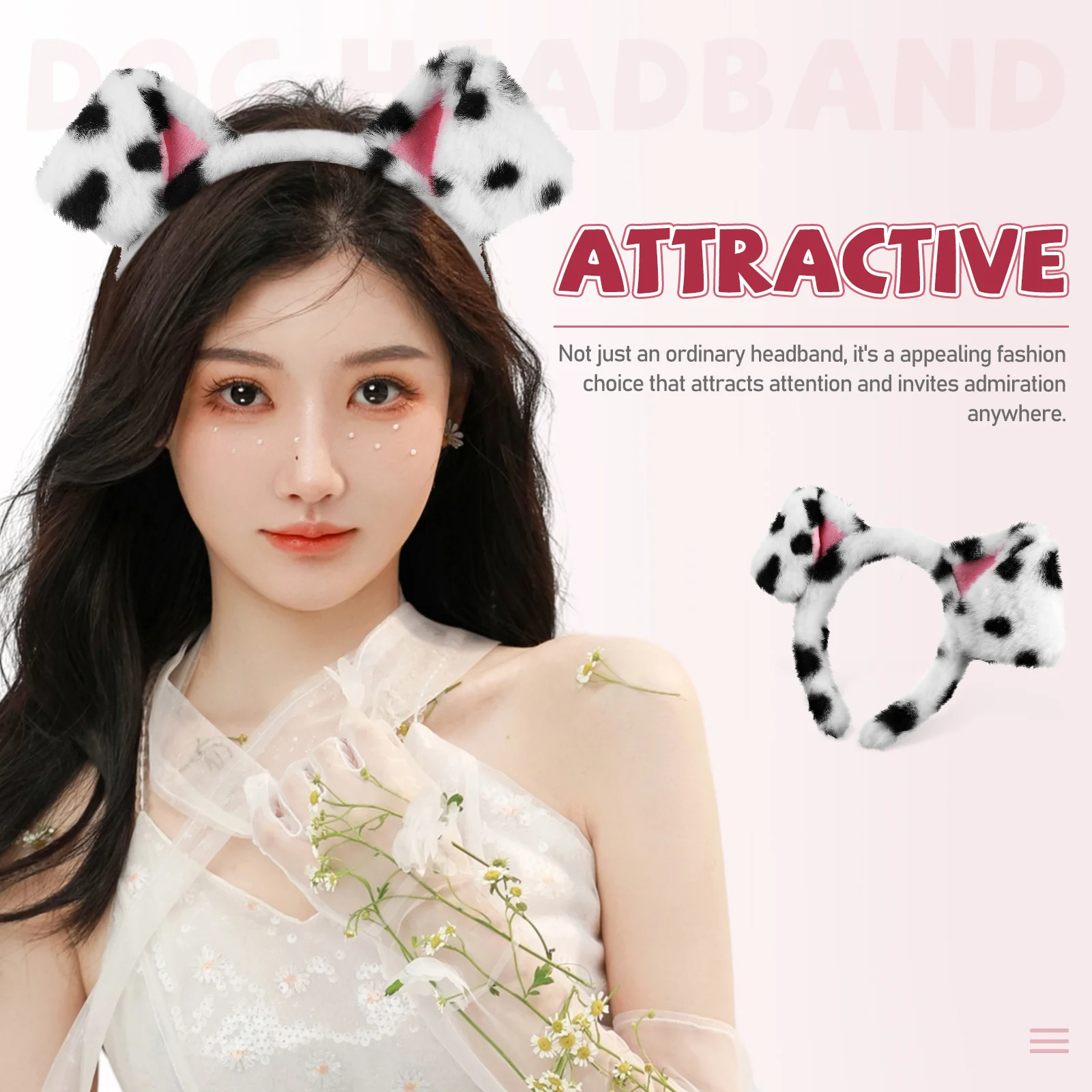 Dalmatian Ears Headband Fuzzy Animal Hair Band Decorative Cosplay Costume Accessories Dalmatian Spot Headwear Costumes