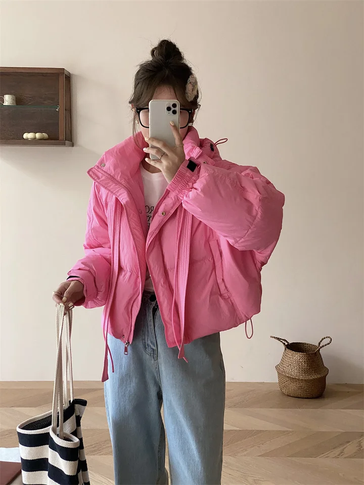 Pink Diamante Trim Cropped Puffer Jacket