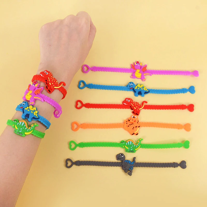 6pcs Dinosaur Party Rubber Bangle Bracelets Rings Kids Boys Jungle Dino Theme Birthday Party Decoration Favors Gifts for guests