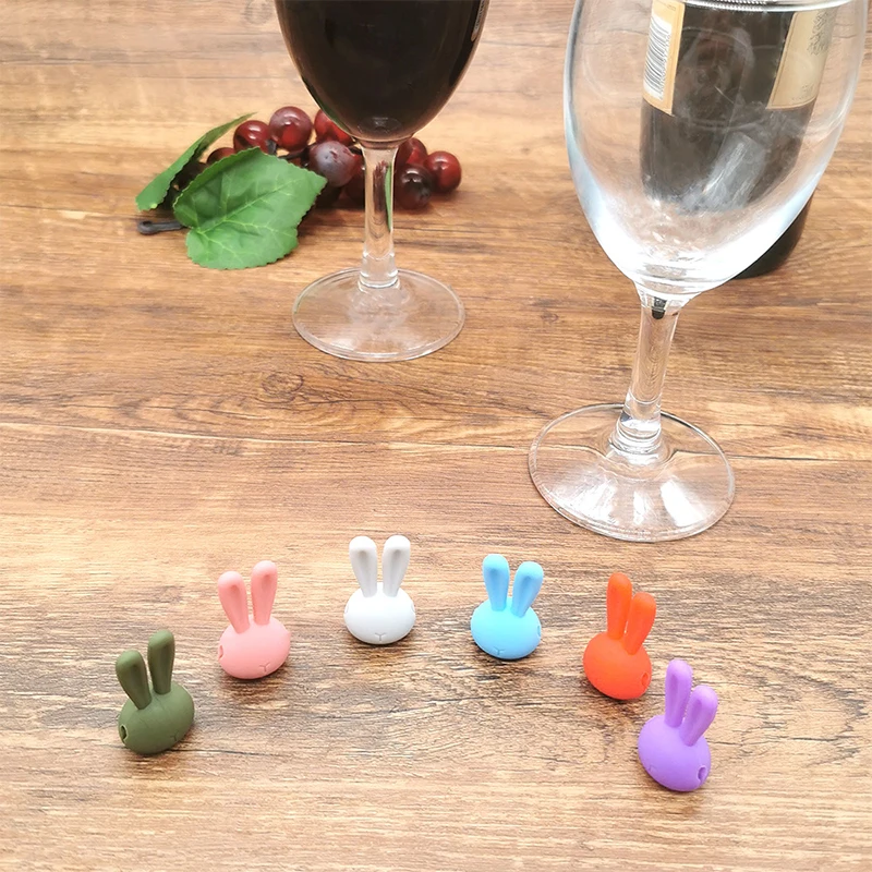 Wine Glass Marker Creative 3D Rabbit Ears Silicone Drink Charms Wine Identifier For Champagne Cocktails 6Pcs