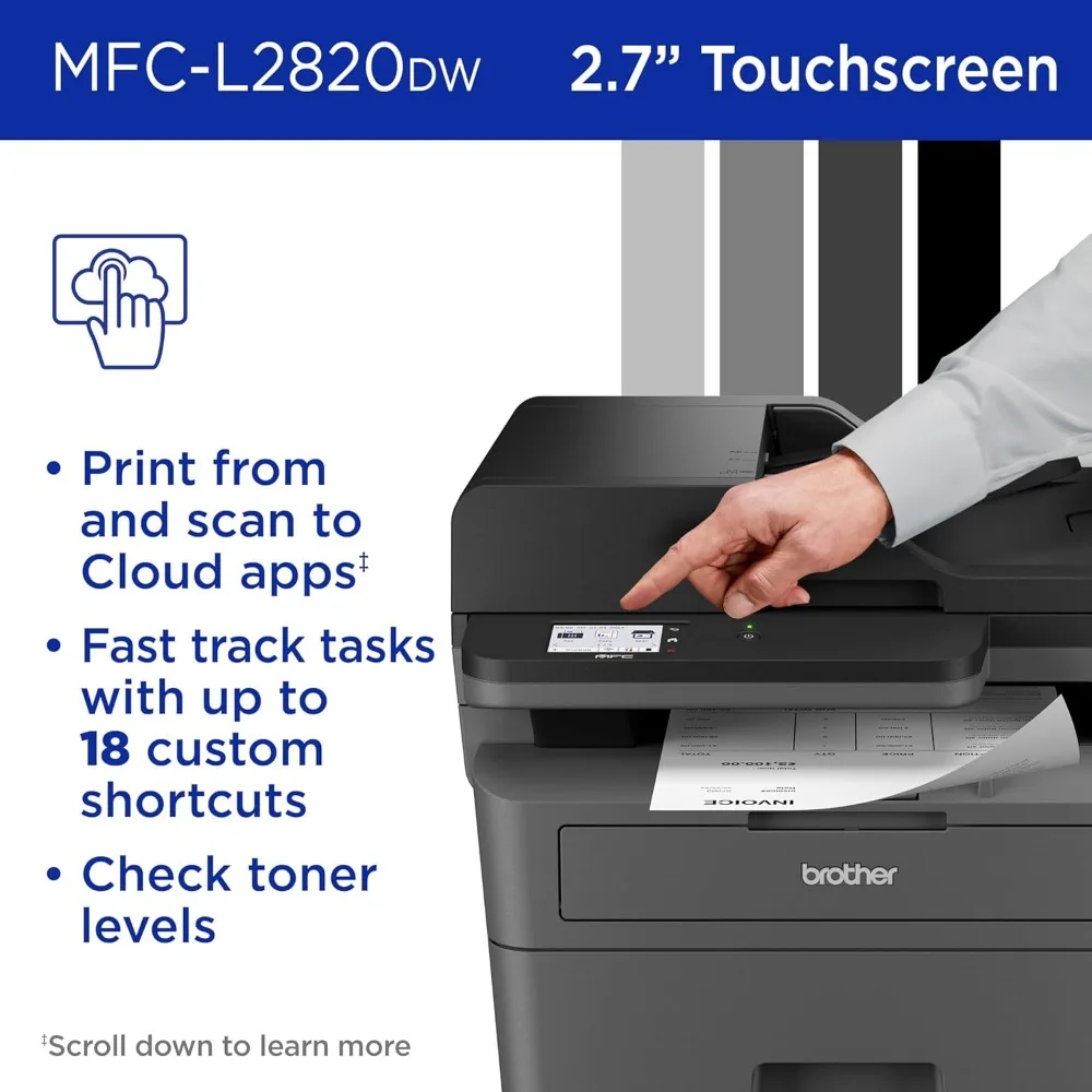 MFC-L2820DW Wireless Compact Monochrome All-in-One Laser Printer with Copy, Scan and Fax, Duplex