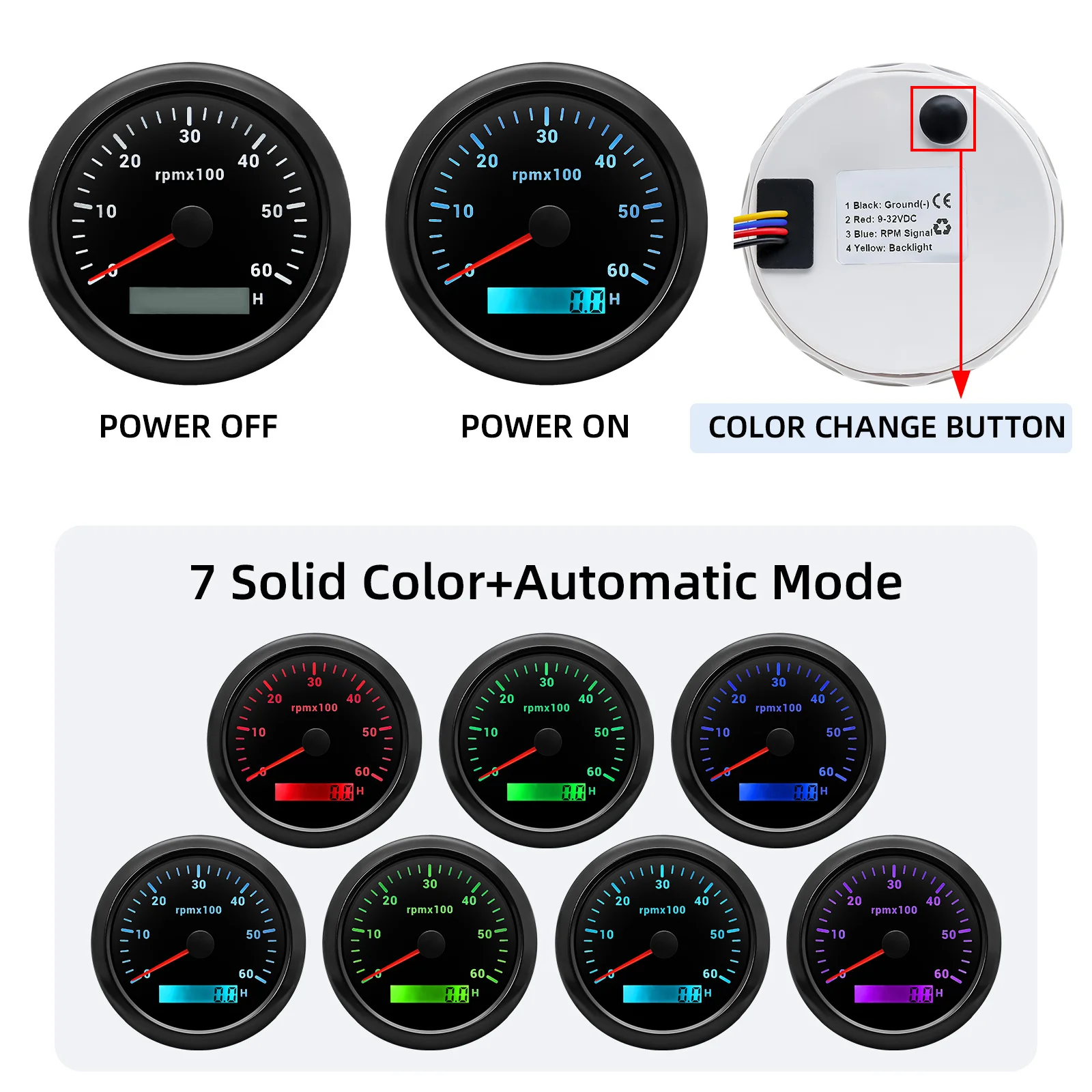 Boat Tachometer 3000-8000rpm LCD Hour Meter Digital 7Colors Backlight 85mm Speed For Auto Boat Yacht RV tachometer gauge engine tachometer tachometer meter engine hour meter