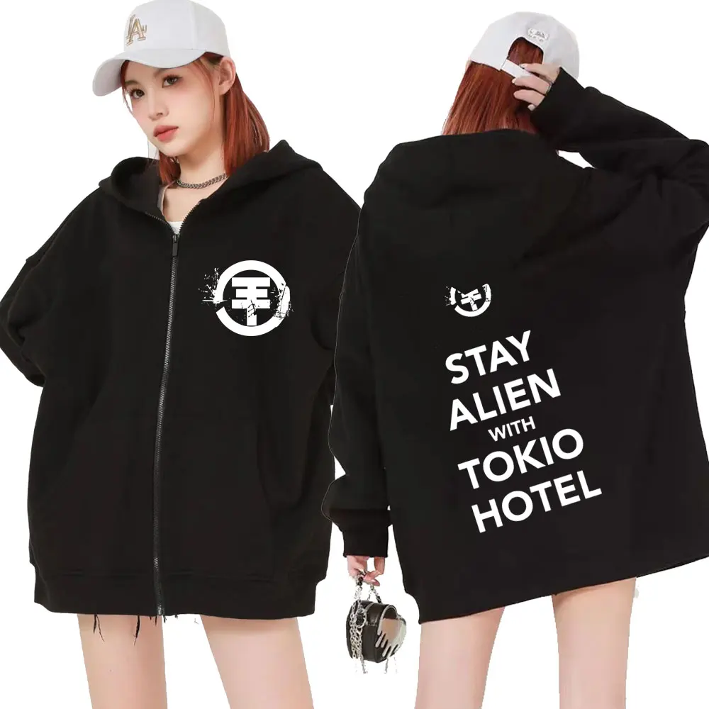 

Толстовка с капюшоном на молнии с принтом логотипа в стиле рок-группы Токио для мужчин и женщин, готический свитшот в стиле хип-хоп большого размера на молнии, уличная одежда, толстовки, пальто
