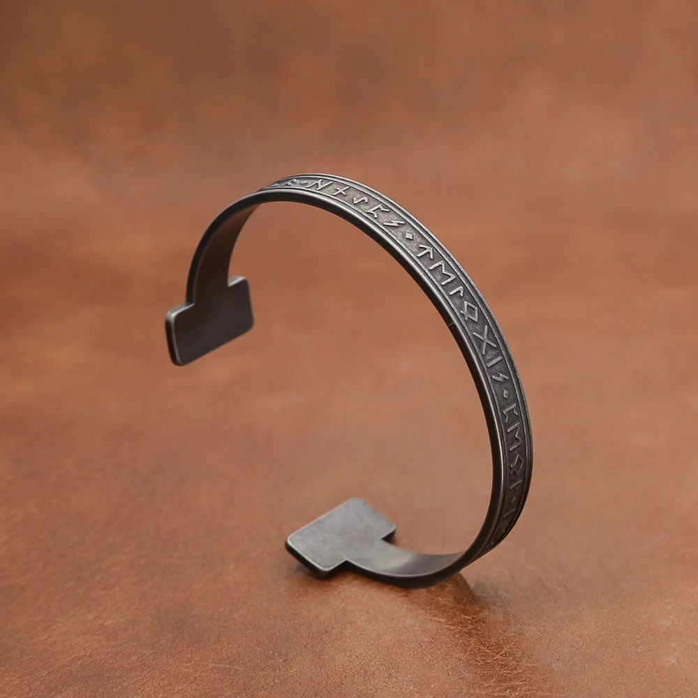 Bangle Bracelet Stainless Steel Bracelet Fashion Vintage Viking Rune Bracelet for Men Women Stainless Steel Nordic Odin Open Bracelets Simple Jewelry Gift