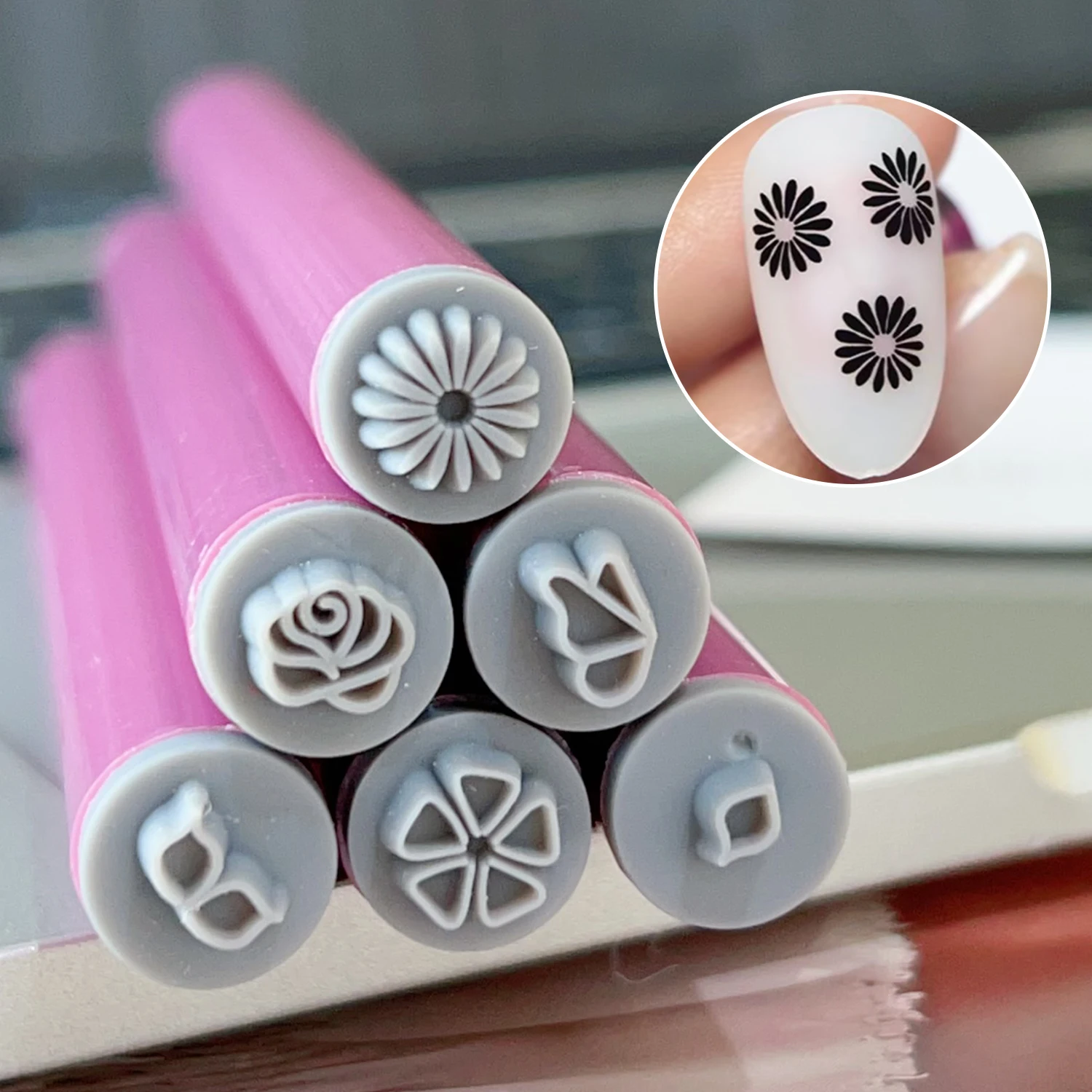 Flower Pattern Nail Art Stamp Pen Nails Template Set Handicraft Nail Art Decoration Flower Nails Graffiti Stamp Pen Dotting Tool 3