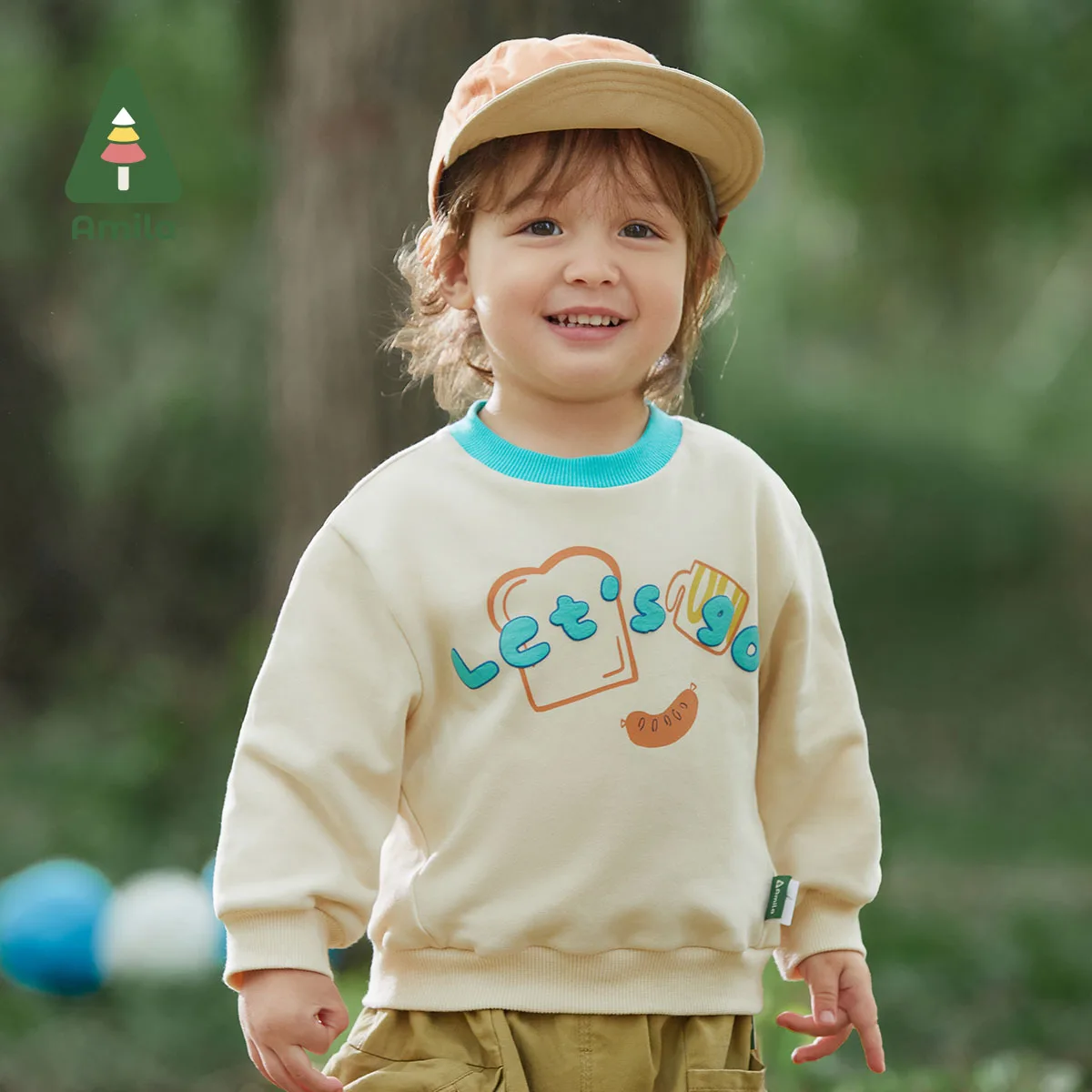 

Свитшоты Amila для маленьких мальчиков, новинка весны 2023, модный контрастный свитер с круглым вырезом и длинными рукавами с надписью, топы, детская одежда