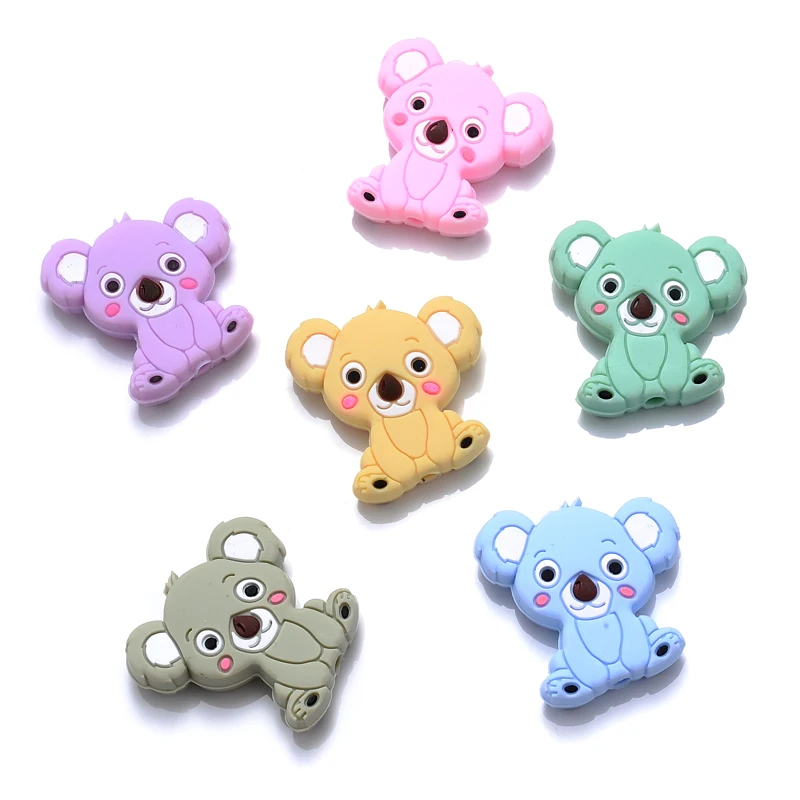 10Pcs/Lot Safe Silicone Beads Charm Cartoon Koala Shape Food Grade Safe Silicone Toys Tiny Rod For Necklace Accessories BPA Free