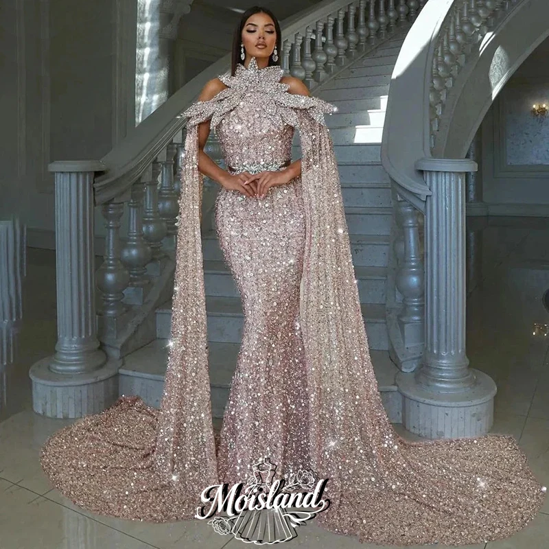  MOISLAND Customized Sexy Mermaid Prom Dresses Sparkly Sequined Evening Gowns Off The Shoulder Sweep Prom Dress Party Dresses 1