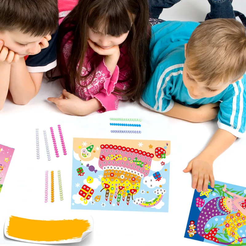 Children DIY Stickers Toys Button/Pompom/Diamond Early Education Kids Puzzle Handmade Creative Painting 3-6 Years Old Gifts TMZ 5