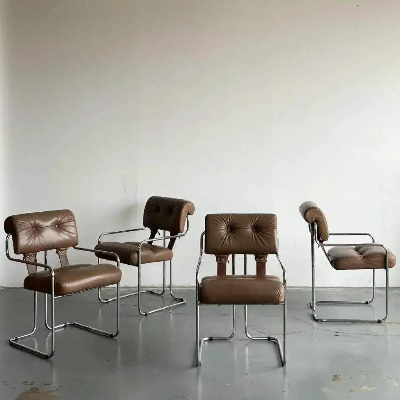 Sedia da Ufficio Vintage in Acciaio Inossidabile, Sedia da Pranzo Stile Bauhaus, Sedia Singola di Design Retrò per Negoziazioni e Relax - immagine 3