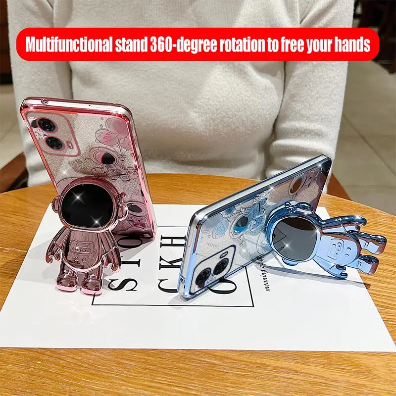 Flexible Astronaut Plating Phone Holder Case with Shatterproof Camera Protection and Soft Back Cover