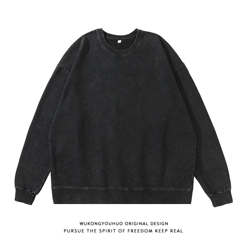 

New Men'S Heavyweight Crew Neck Old Time Style Long Staple Cotton Casual Slim Fit Solid Color Simple Trend Fashion Sweatshirt