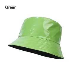 Reversible Faux Leather Waterproof Bucket Hat for Women - Fashionable Autumn Sun Hat (Green)