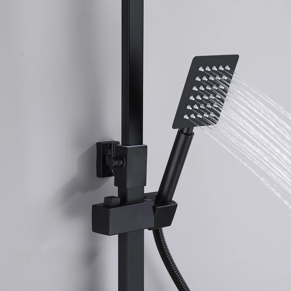 Description Picture 4 of itemBlack Square Shower Faucet Set  Rainfall High Quality All Metal Stainless Steel Bathtub Mixer Tap With Bathroom Shelf