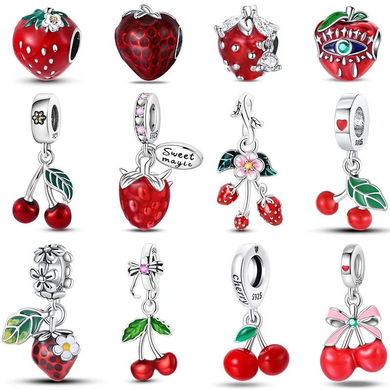 Beads Charms 925 Silver Color Strawberry Cherry Apple Avocado Fruit Charms Beads Fit Qikaola 925 Original Bracelets Fine DIY Birthday Jewelry