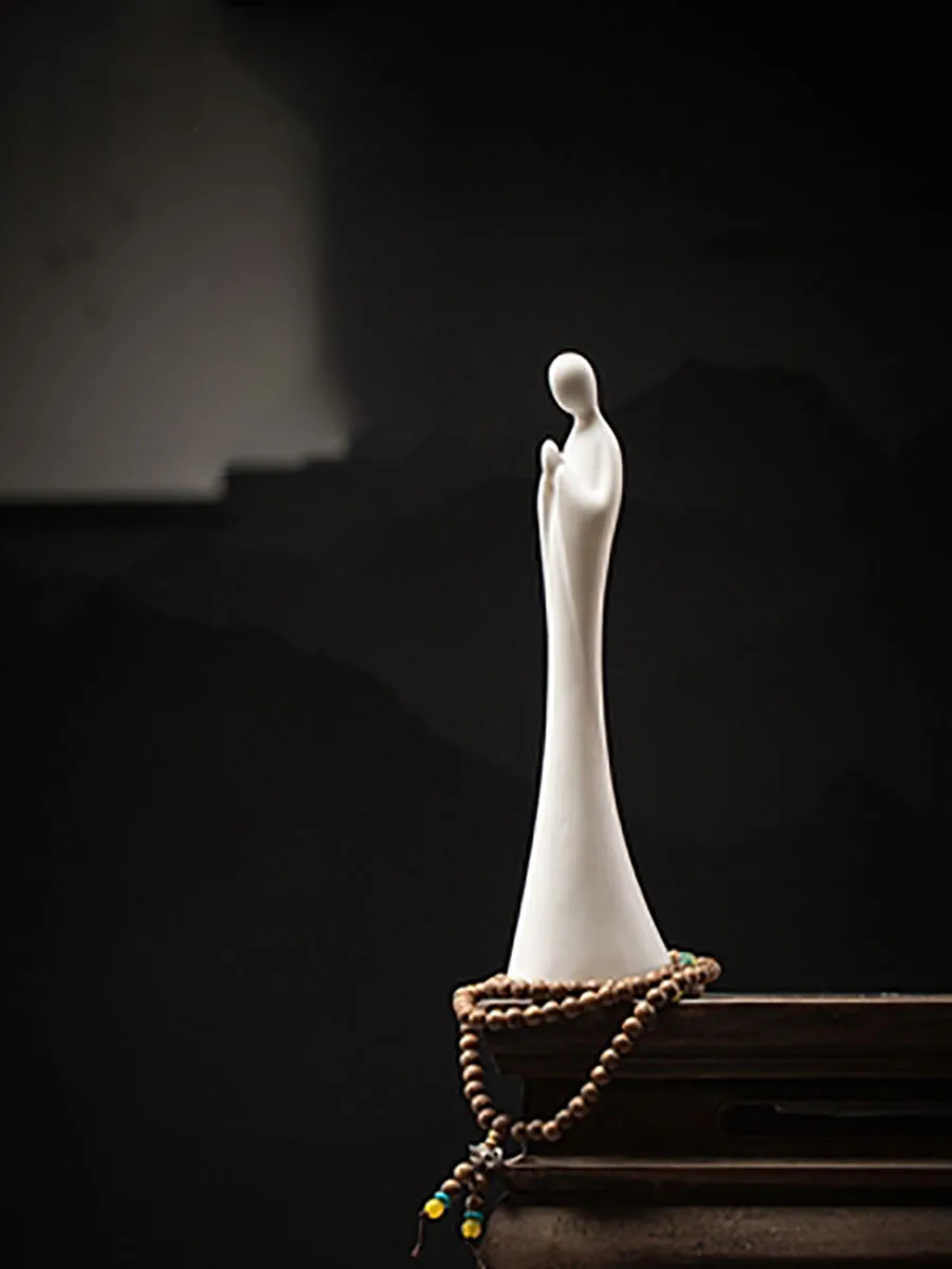 Pure White Ceramic Buddha Figure, Porcelain Crafts, Living Room Ornaments, Zen Home Decoration, Buddha Decor