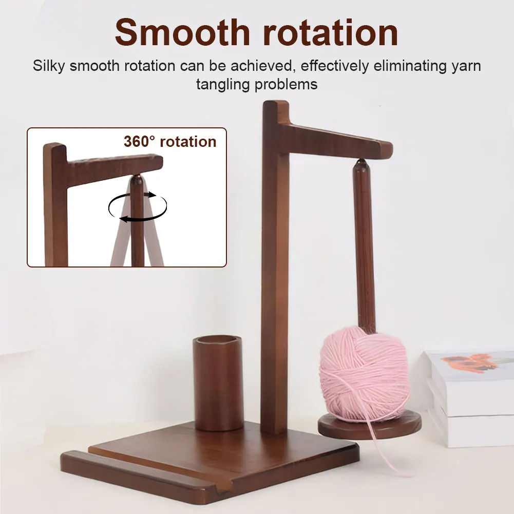 3-in-1 Wooden Yarn Holder with Phone Stand Magnetic Yarn Spinner Thread Spool Wool Ball Winder for Mom Grandma