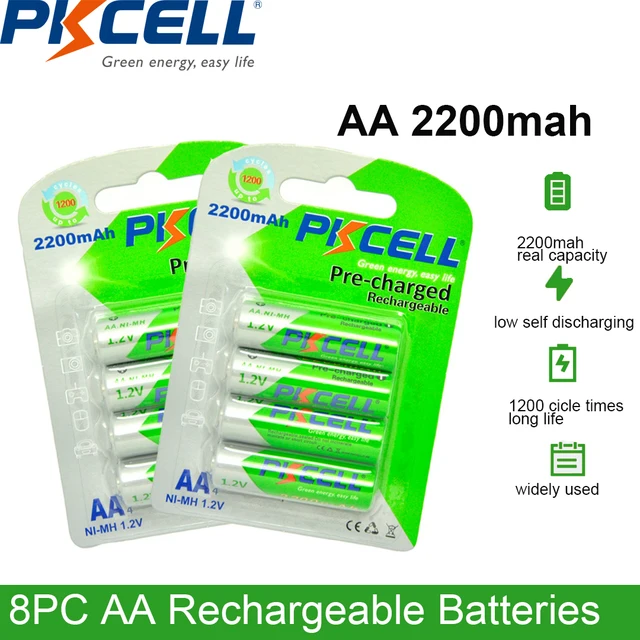 8PC PKCELL AA Battery 2200mah AA Rechargeable Battery 1.2v NI-MH Batteries and 2PC Battery Box for Mouse Remote Control Toys 1