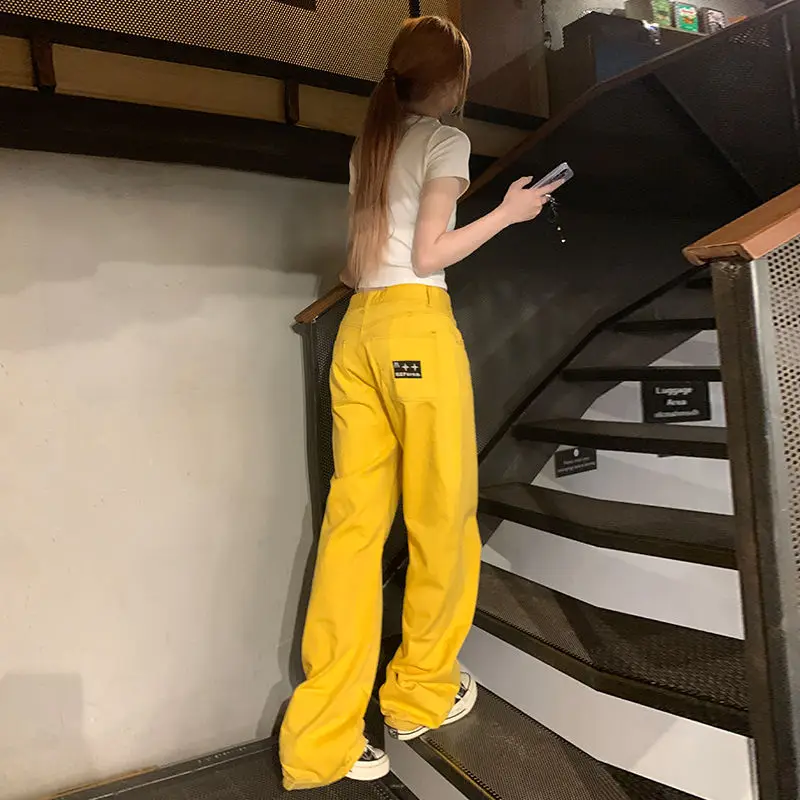 Spring And Summer New Wide-Leg Pants High Street Button High Waist Loose Millennium Spice Girls' Loose Minority Wide Pants