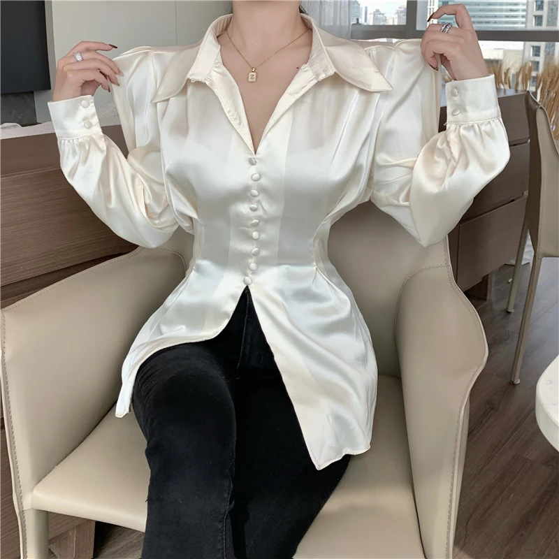Elegant Luxury French Style High-grade waist belt lantern sleeve Niche Blouse top for Women
