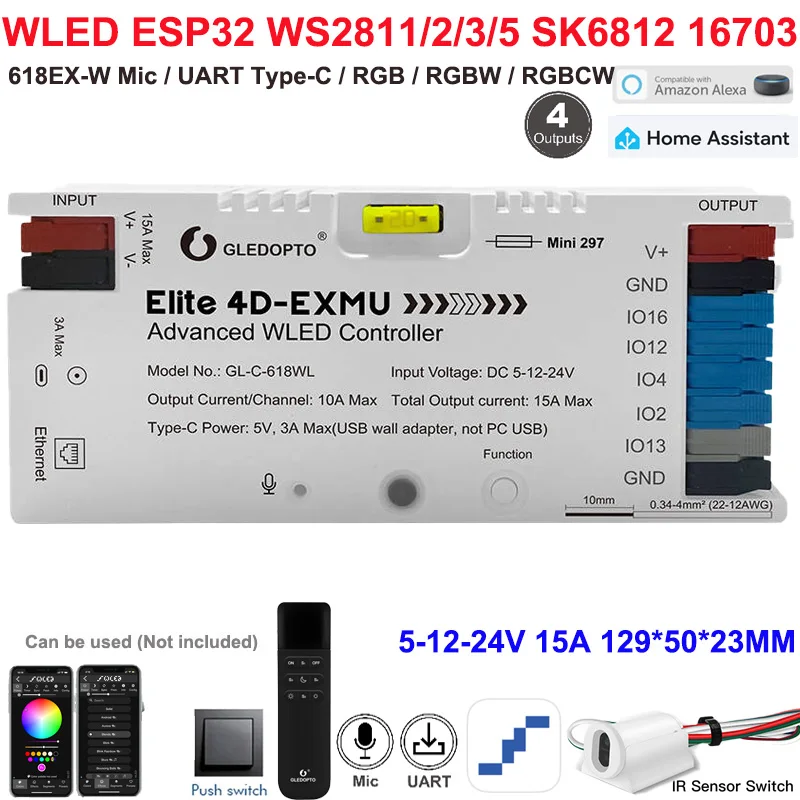 ตัวเลือกสินค้า ตัวควบคุมแสงอัจฉริยะ ESP32 WLED 4 ช่องควบคุม