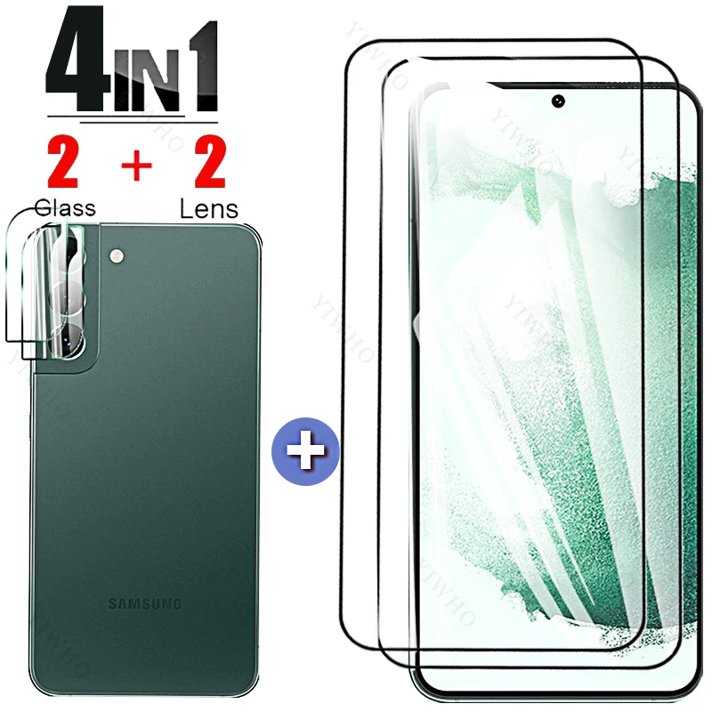 

Защитное стекло 4 в 1 для Samsung Galaxy S22 + S 22 + 5G S22 Plus, защита экрана, разблокировка по отпечатку пальца, закаленное стекло, объектив камеры