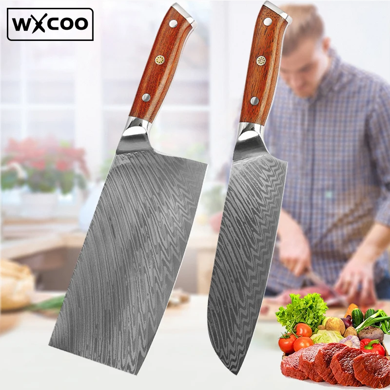 

Kitchen Chopping Knives 67 Layer Damascus Steel Chef Sharp Santoku Slicing Meat Cleaver Butcher Knife Kitchen Cutting Tools