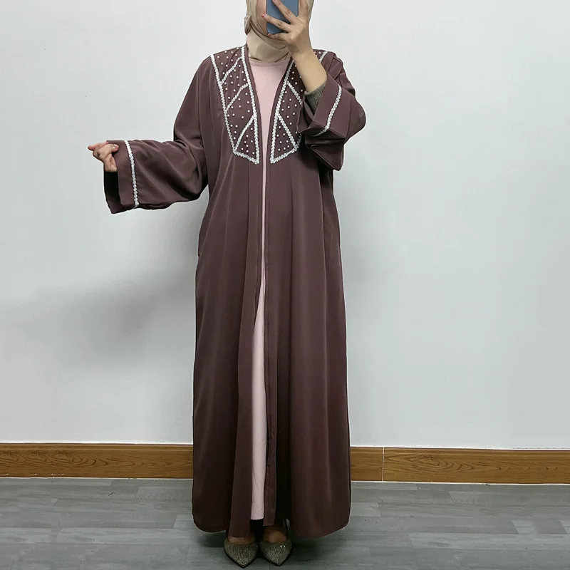 

Dubai Muslim Abaya for Women Bat Sleeve Dress Pearl Eid Ramadan Lace-up Cardigan Caftan Abayas Caftan Long Robe Belt Vestidos