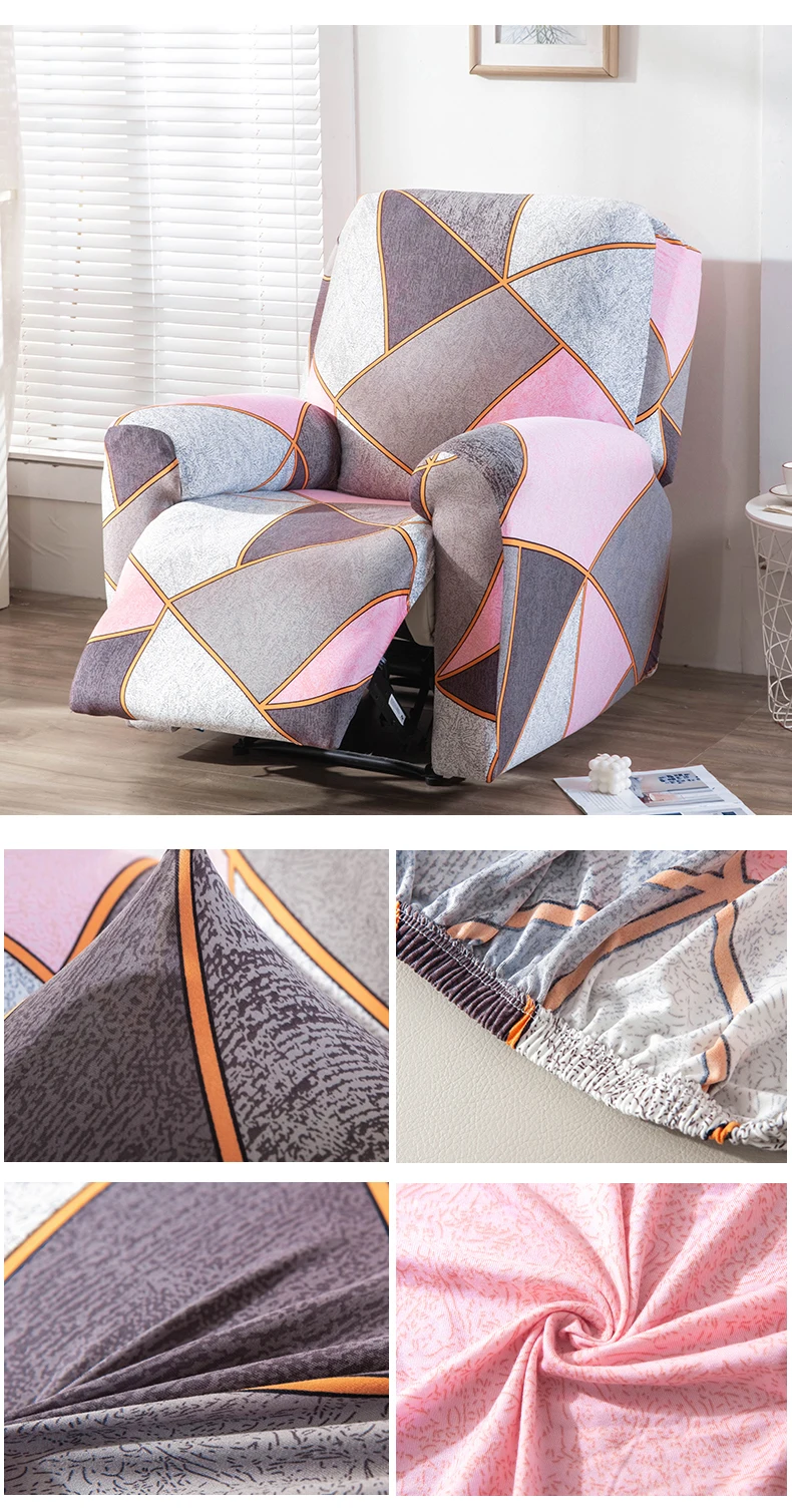 Description Picture 6 of item4pc/set Milk Silk Stretch Recliner Sofa Covers Printed Elastic Armchair Chair Slipcovers for Living Room Furniture Protector