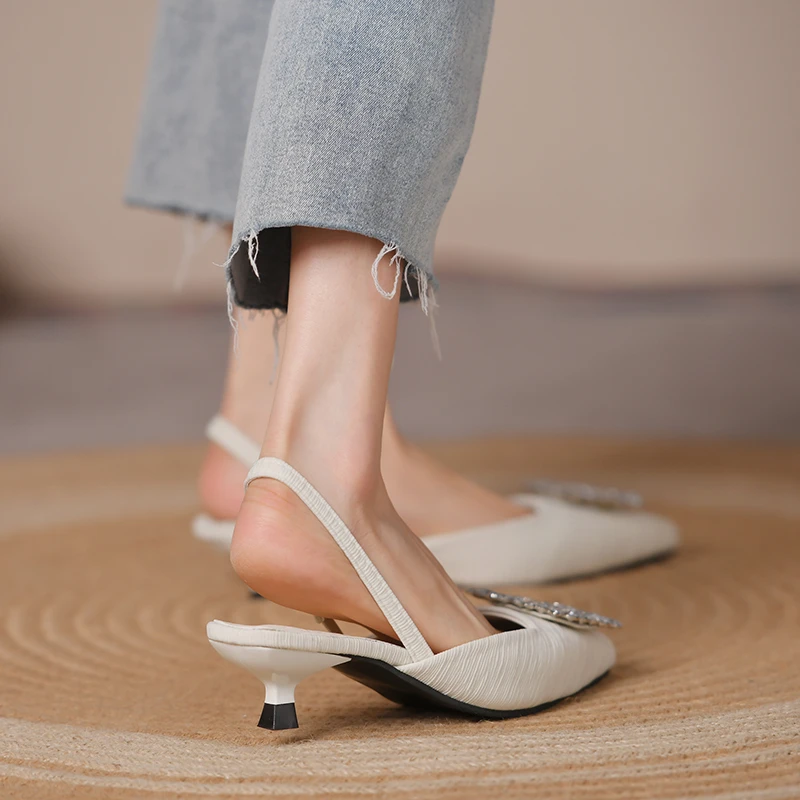 JMPRS Elegant Buckle Pumps Women Crystal Pointed Toe High Heels Office Shoes Woman 2022 Summer Slingback Plus Size Sandals Mujer