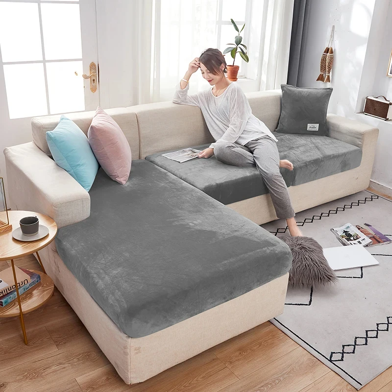 Super Velvet Sofa Cushion Cover Elastic Thick L Shape Corner Armchair Soft Sofa Slipcover Furniture Protector For Living Room 3